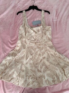ANTONIO MELANI Cream Dress with Brown Leaf Motif
